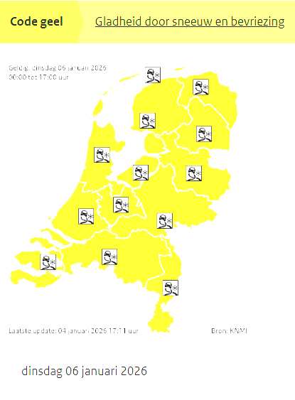 Aviso amarelo emitido pelo KNMI