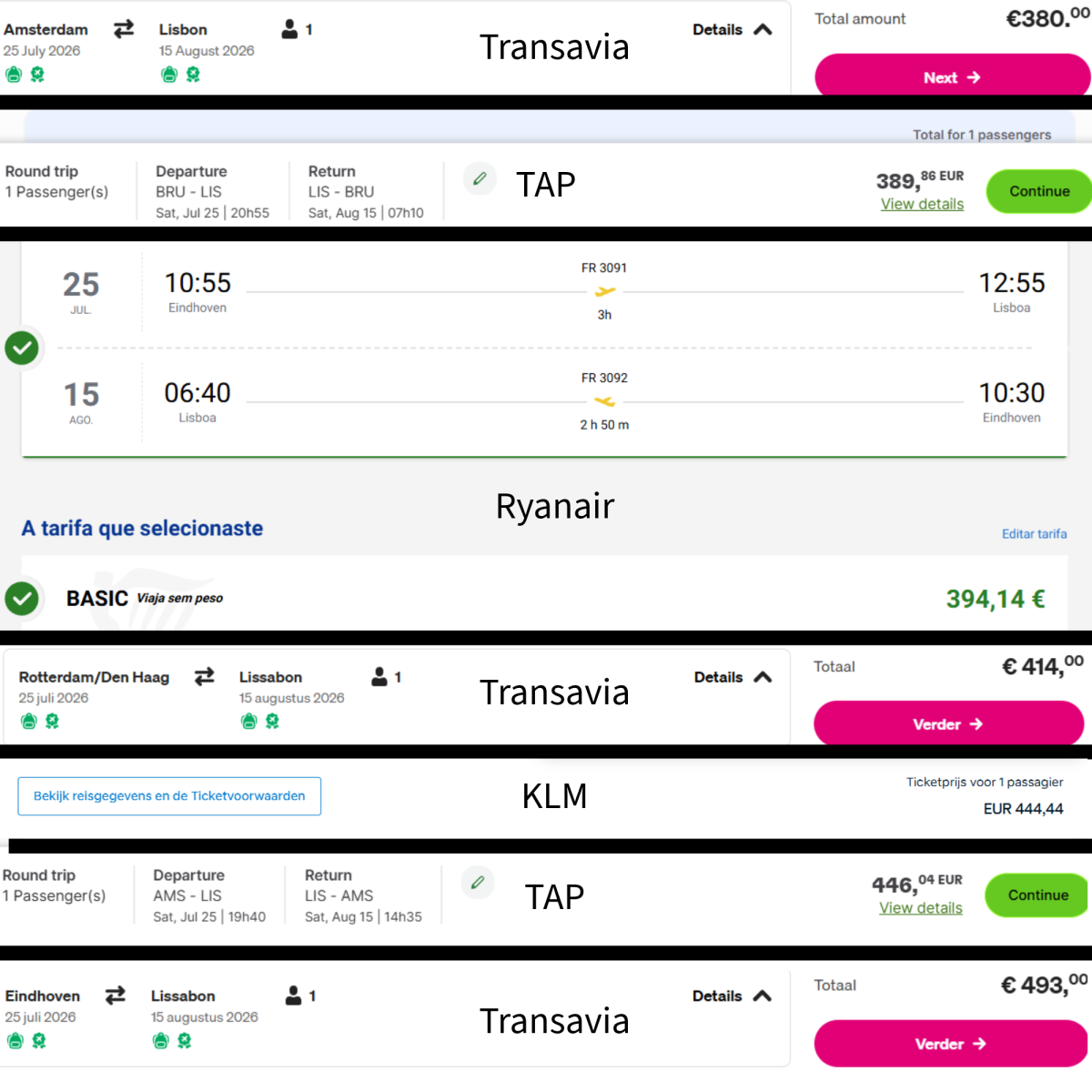 Preços dos voos para Lisboa